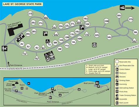 lake st george me|lake st george state park map.